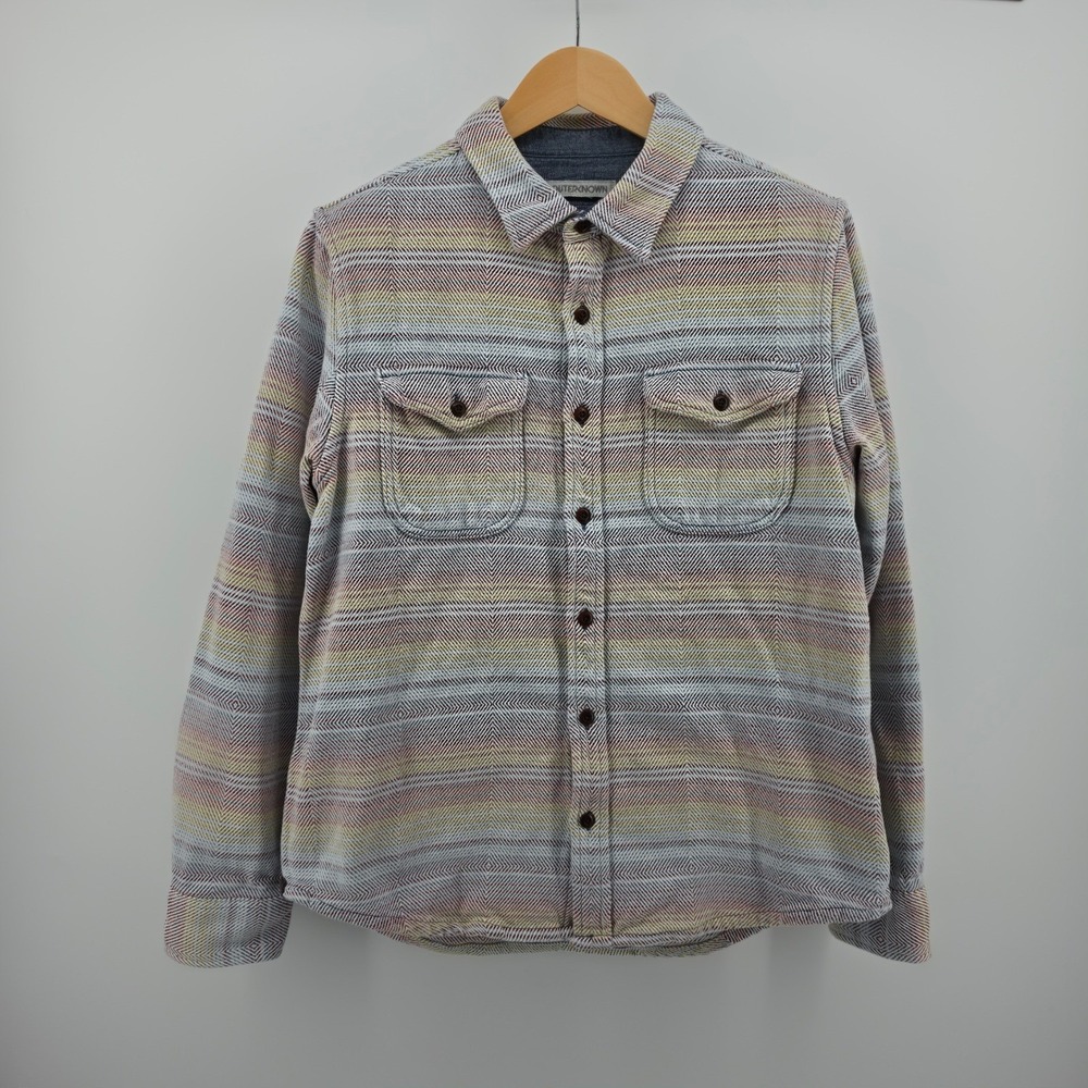 Outerknown Blanket Shirt Mens Large Organic Cotton Flannel Stripe Herringbone
